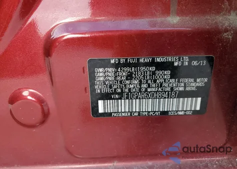 2013 Subaru Impreza Sport Limited from USA, damaged, VIN JF1GPAR6XDH894187